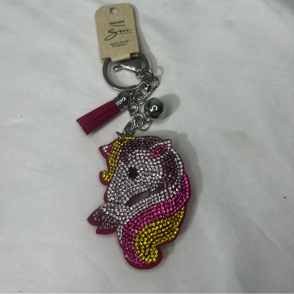 Sparkling Unicorn Keychain with Pink and Yellow Accents